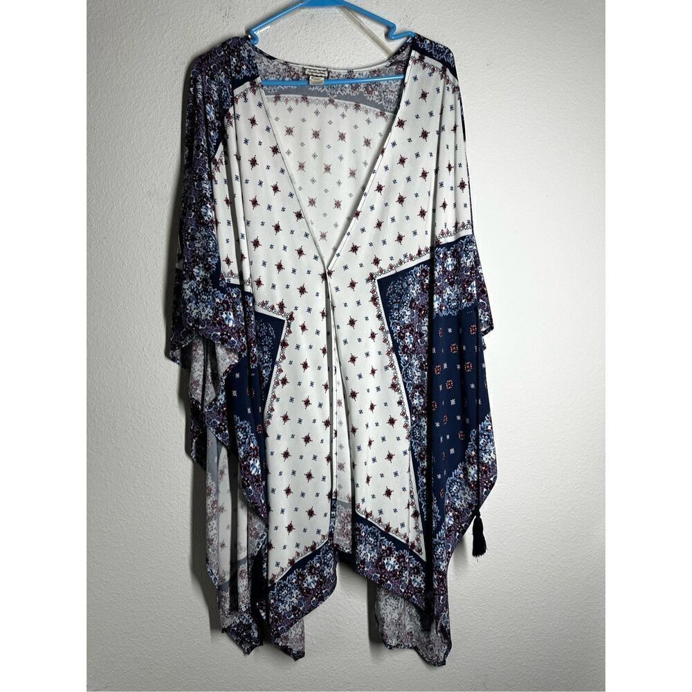 Eye Shadow Women's Wrap Cover-up Shawl Side Tassle Ties Bohemian Beachy Size XL